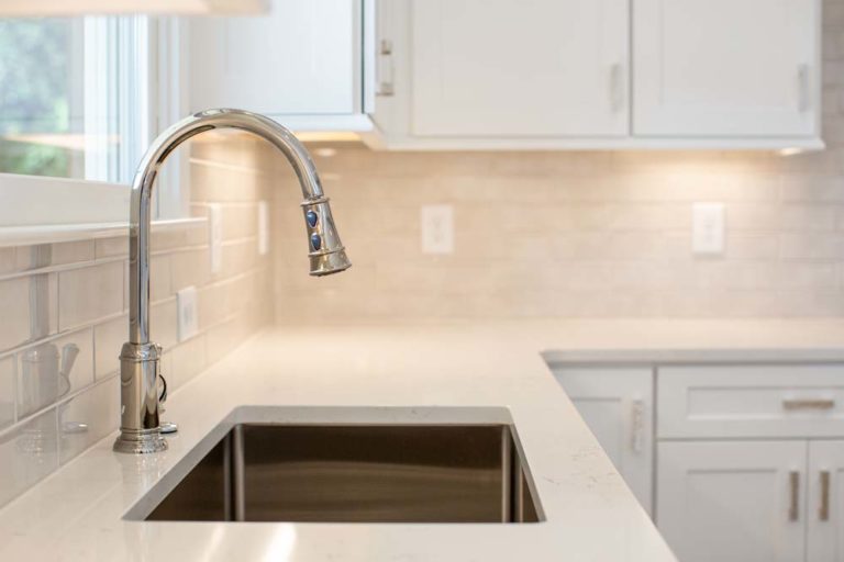 Kitchen sink, faucet, and countertop