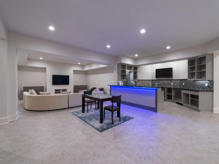 Basement with bar and entertainment area